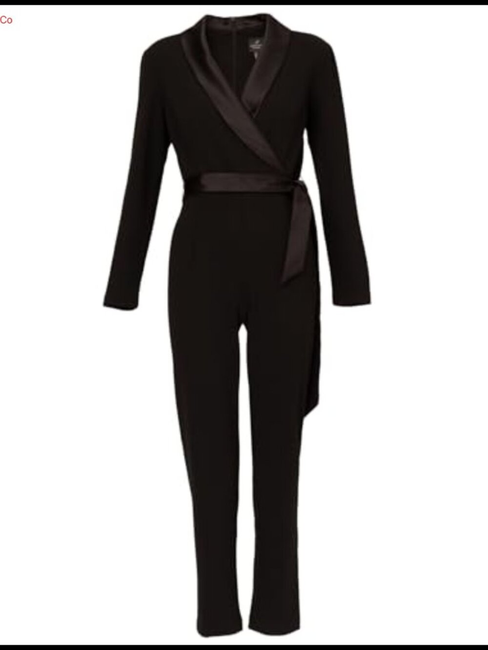 Crepe Tuxedo Jumpsuit Long Sleeve Wrap Top Slim Fit Formal